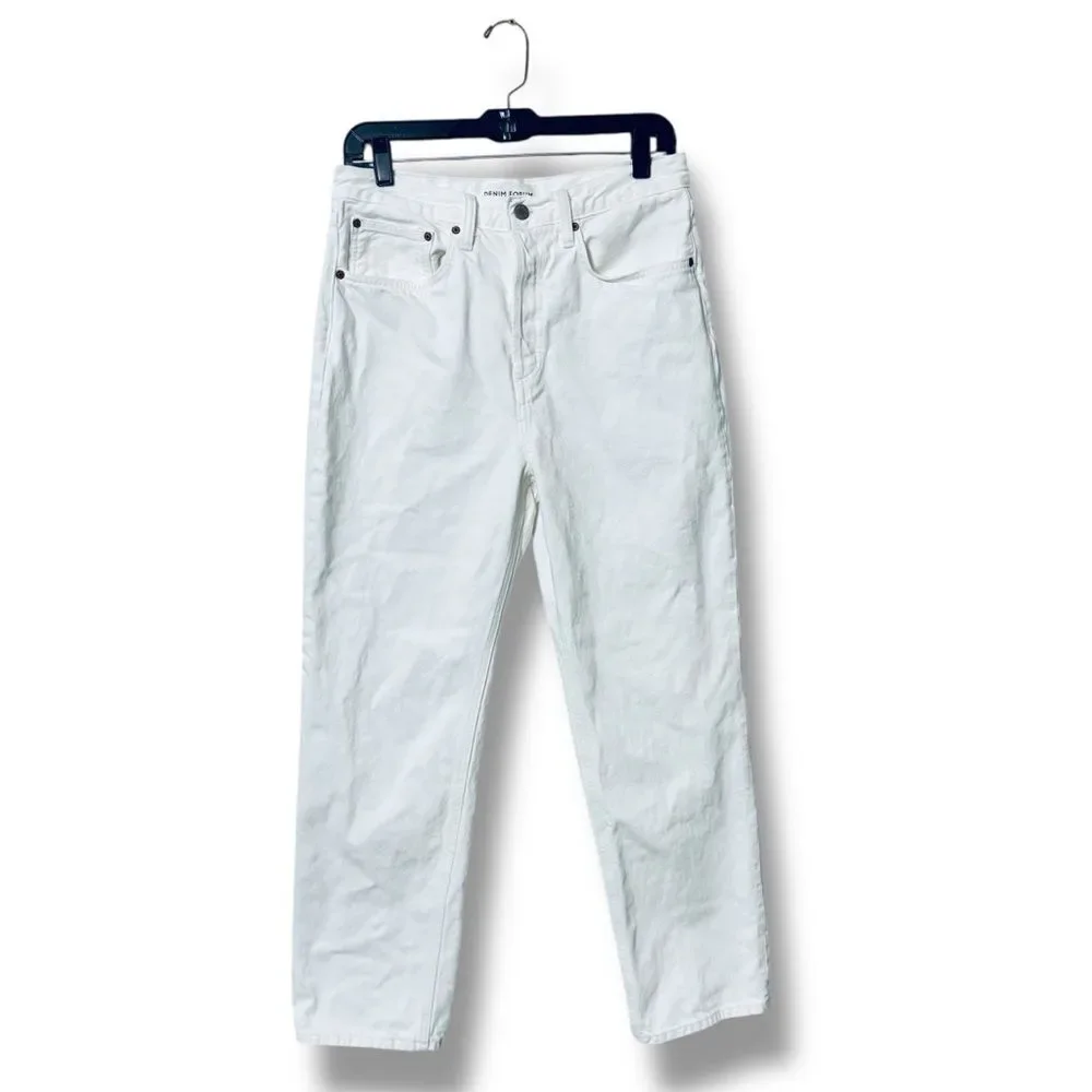 Denim Forum Joni Loose Jeans 28 White High Rise Cropped Off Duty Denim Core